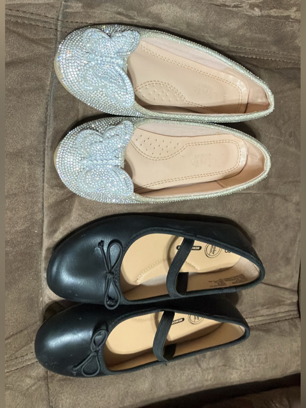 Girls Silver Sparkle Butterfly Link Flats - & Black Wonder Nation flats - Picture 1 of 1